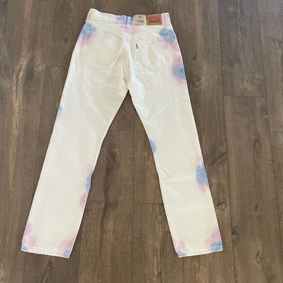 NWT Levi's 501 Jeans Denim Y2K Women Size 27x30 White Tie Dye‎ Denim Button Fly - Picture 13 of 16